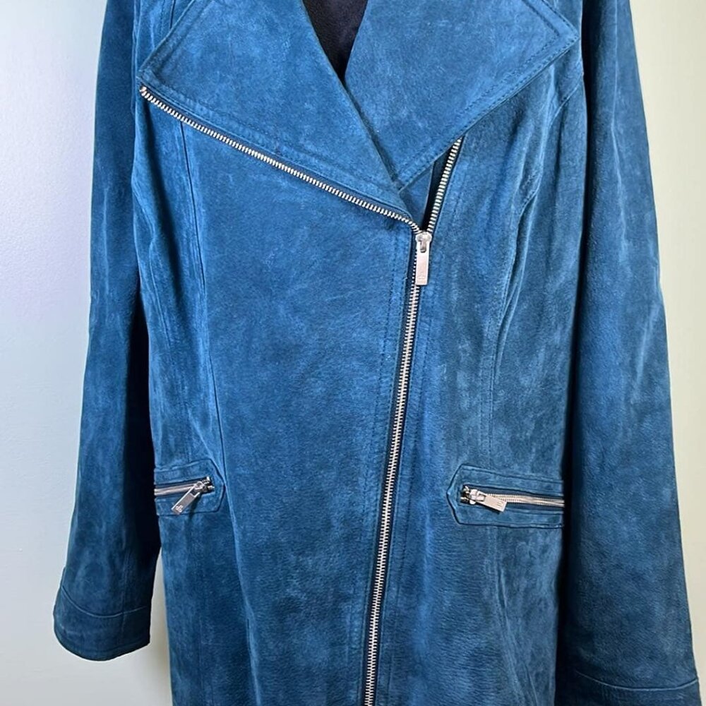 Dennis Basso Vintage Teal Suede Moto Jacket Plus Size3X Hipster Biker Style  For